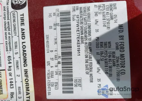 2014 Ford F-150 Xlt z USA, uszkodzony, nr VIN 1FTFW1ET7EKE51911